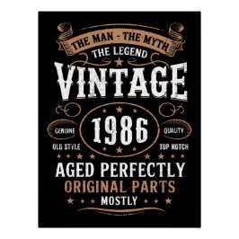 Pôster Vintage 1986 Birthday The Man The Legend Bday Idea