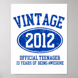 Poster Vintage 2012 Adolescente Oficial Aniversário de 13