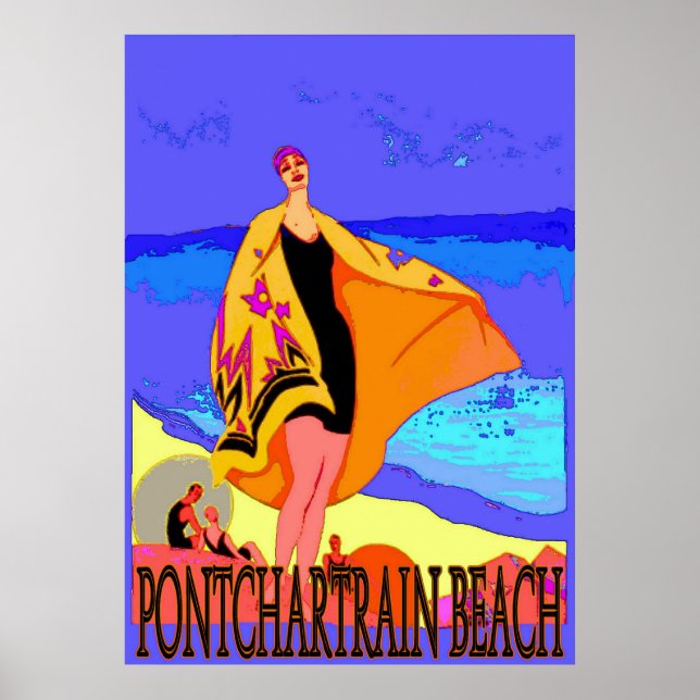 Poster vintage 3 da Praia do Pontchartrain (Frente)