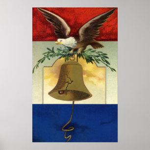 Pôster Vintage 4o julho com Eagle e Liberty Bell