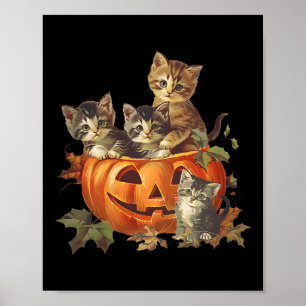 Poster Vintage 90s Cat Retro Pumpkin Kittens Halloween Ca