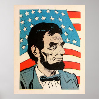 Poster Vintage Abraham Lincoln USA Flag Illustration
