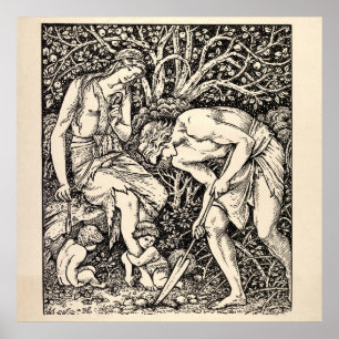 Poster Vintage Adam e véspera por Edward Burne-Jones