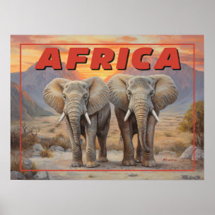 Poster Vintage Africa Elephants - Vida Selvagem Retroativ