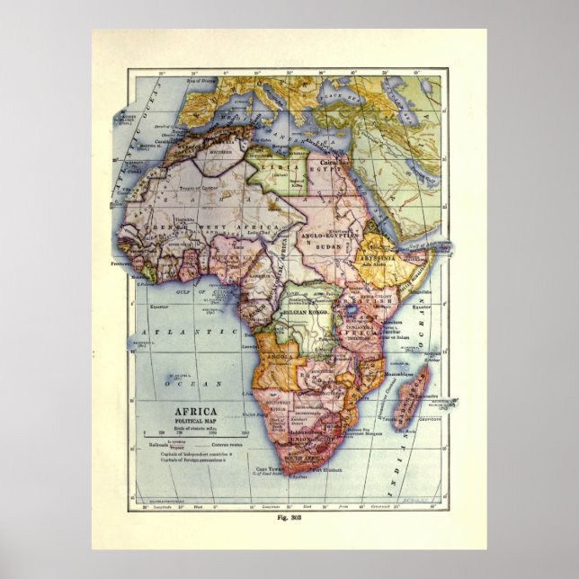 Poster Vintage Africa Map (1921) (Frente)