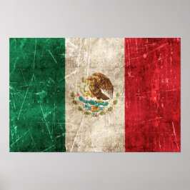 Pôster Vintage Aged and Scratched Flag of Mexico
