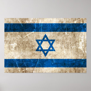 Poster Vintage Aged e Scratch Flag de Israel