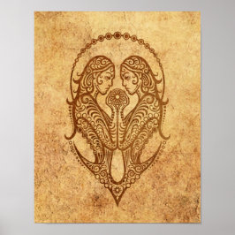 Poster Vintage Aged Gemini Zodiac
