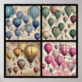 Poster vintage air balloons deco 4/4 all in one