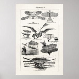 Poster Vintage Aircrafts Airplanes Airships Retro Planes