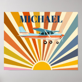 Poster Vintage Airplane Cessna Retro Sunset Custom