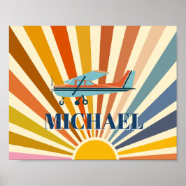 Poster Vintage Airplane Cessna Retro Sunset Custom