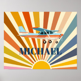 Poster Vintage Airplane Cessna Retro Sunset Custom