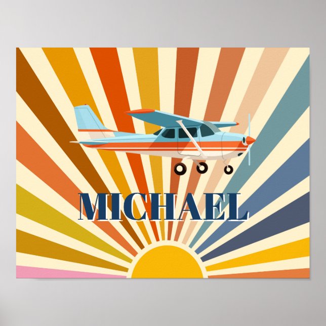 Poster Vintage Airplane Cessna Retro Sunset Custom (Frente)
