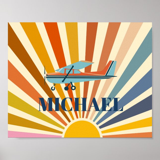 Poster Vintage Airplane Cessna Retro Sunset Custom (Frente)