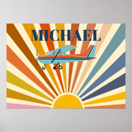 Poster Vintage Airplane Cessna Retro Sunset Custom