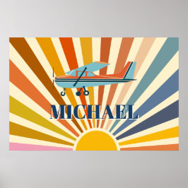 Poster Vintage Airplane Cessna Retro Sunset Custom