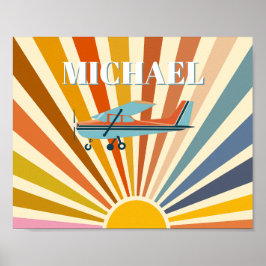 Poster Vintage Airplane Cessna Retro Sunset Custom