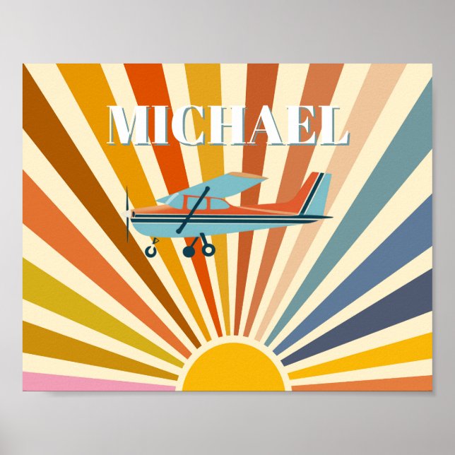 Poster Vintage Airplane Cessna Retro Sunset Custom (Frente)