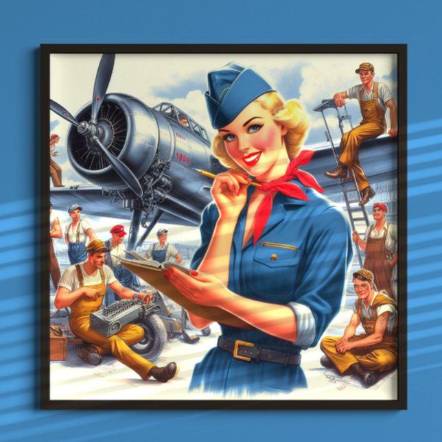Poster Vintage Airplane Pin-up (Criador carregado)