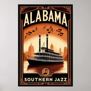 Poster Vintage Alabama Jazz RiverPoster