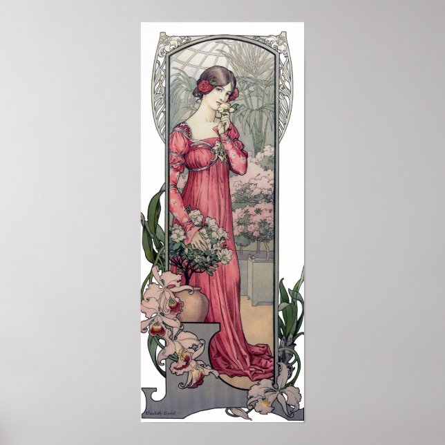 Poster Vintage Alfons Mucha Girl With Flowers (Frente)