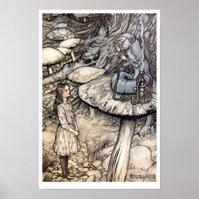 Poster Vintage Alice com Hookah Fumando lagarta (Frente)