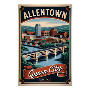 Pôster Vintage Allentown Pensilvânia Rainha Cidade Retro