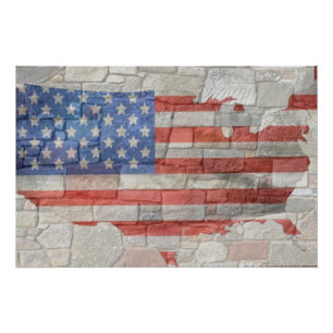 Pôster Vintage American Patriotic Map Flag Na Parede