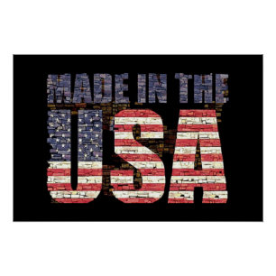 Pôster Vintage angustiada USA Letters and flag