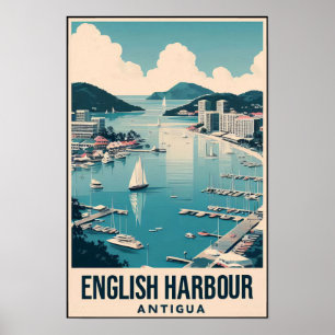 Poster Vintage anos 60 Antigua English Harbor Viagem
