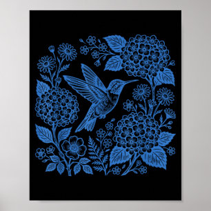 Poster Vintage anos 90 Beija-flor Floral Hortênsia Botâni