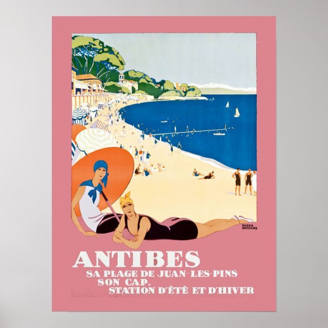 Poster Vintage Antibes France Beach VacViagem (Frente)