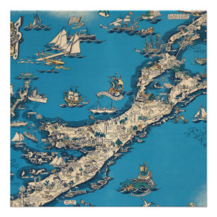 Pôster Vintage - Antigo mapa das Ilhas Bermudas