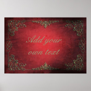 Poster Vintage Antigo Ornato Dourado Vermelho Personaliza