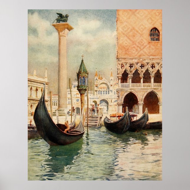 Poster Vintage Antique Itália Venice Gondola Shrine (Frente)