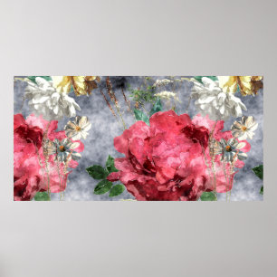 Poster vintage aquarela colorida floral sem costura