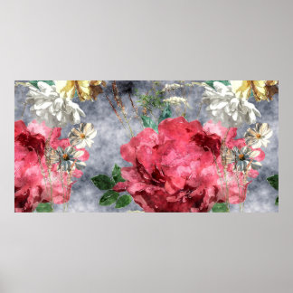Poster vintage aquarela colorida floral sem costura
