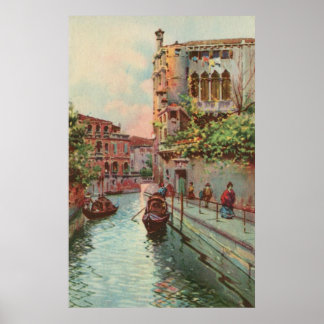 Poster Vintage aquarelle Veneice Rio Maravegie Canal Post