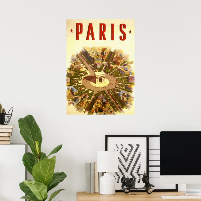 Poster Vintage Arc de Triomphe, Paris, França, Viagem Art (Escritório em casa)