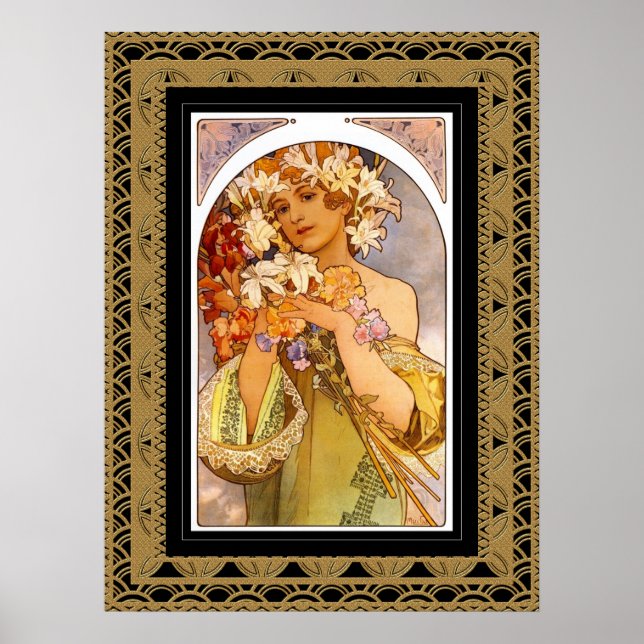 Poster Vintage Art Alphonse Mucha Com Quadro (Frente)