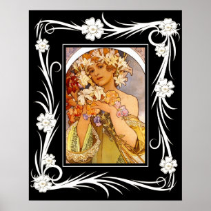 Poster Vintage Art Alphonse Mucha Com Quadro