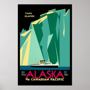 Poster Vintage Art Deco Alaska Viagem de Turismo