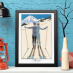 Pôster Vintage Art Deco, Amantes na neve por George Barbi<br><div class="desc">Ilustração Vintage arte deco love and romance design apresentando um homem e uma mulher beijando nas encostas de esqui de um belo resort. Um jovem casal de beijo de férias em uma montanha coberta de neve no inverno. L'Hiver (também conhecido por Winter: Lovers in the Snow), do artista George Barbier,...</div>