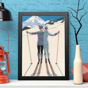 Poster Vintage Art Deco, Amantes na neve por George Barbi