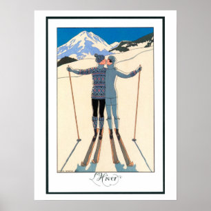 Pôster Vintage Art Deco, Amantes na neve por George Barbi