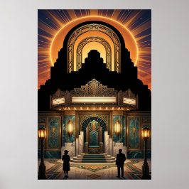 Poster Vintage Art Deco Cinema Entrance Gold & Marble