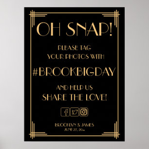 Pôster Vintage Art Deco Dourado Gatsby Hashtag Sinal 18x2