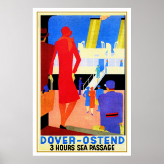 Pôster Vintage art deco Dover Ostend North Sea Ferry