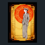 Poster Vintage Art Deco Elegante Lady<br><div class="desc">Vintage Art Deco design - Senhora Elegante com fundo decorativo.</div>